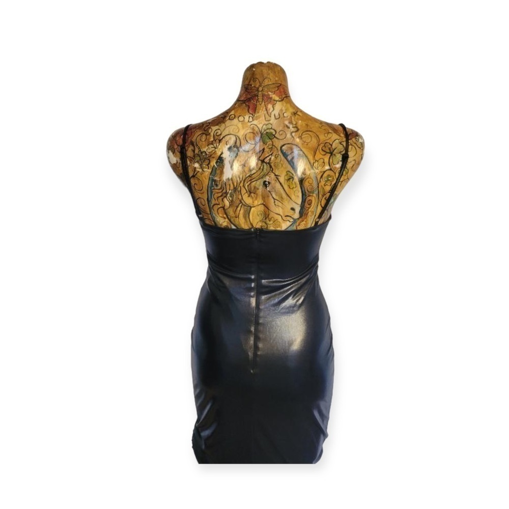 Rare London black bodycon dress pleather Small US 4 - Picture 5 of 7